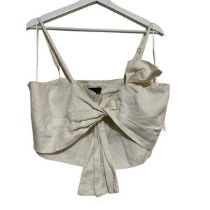 New House of Harlow 1960 Women's Cream Twist Bow Cropped Linen Top Size Large